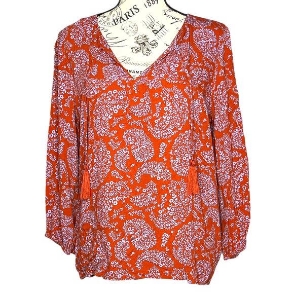 Skies Are Blue Tops - Skies Are Blue (S) Padenia Tassel Detail Split Neck Top - Stitch Fix Blouse